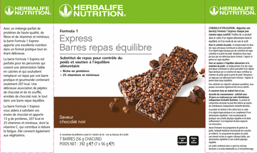 HERBALIFE - Barres Repas Équilibre Formula 1 Express Chocolat noir 7 barres de 56 g